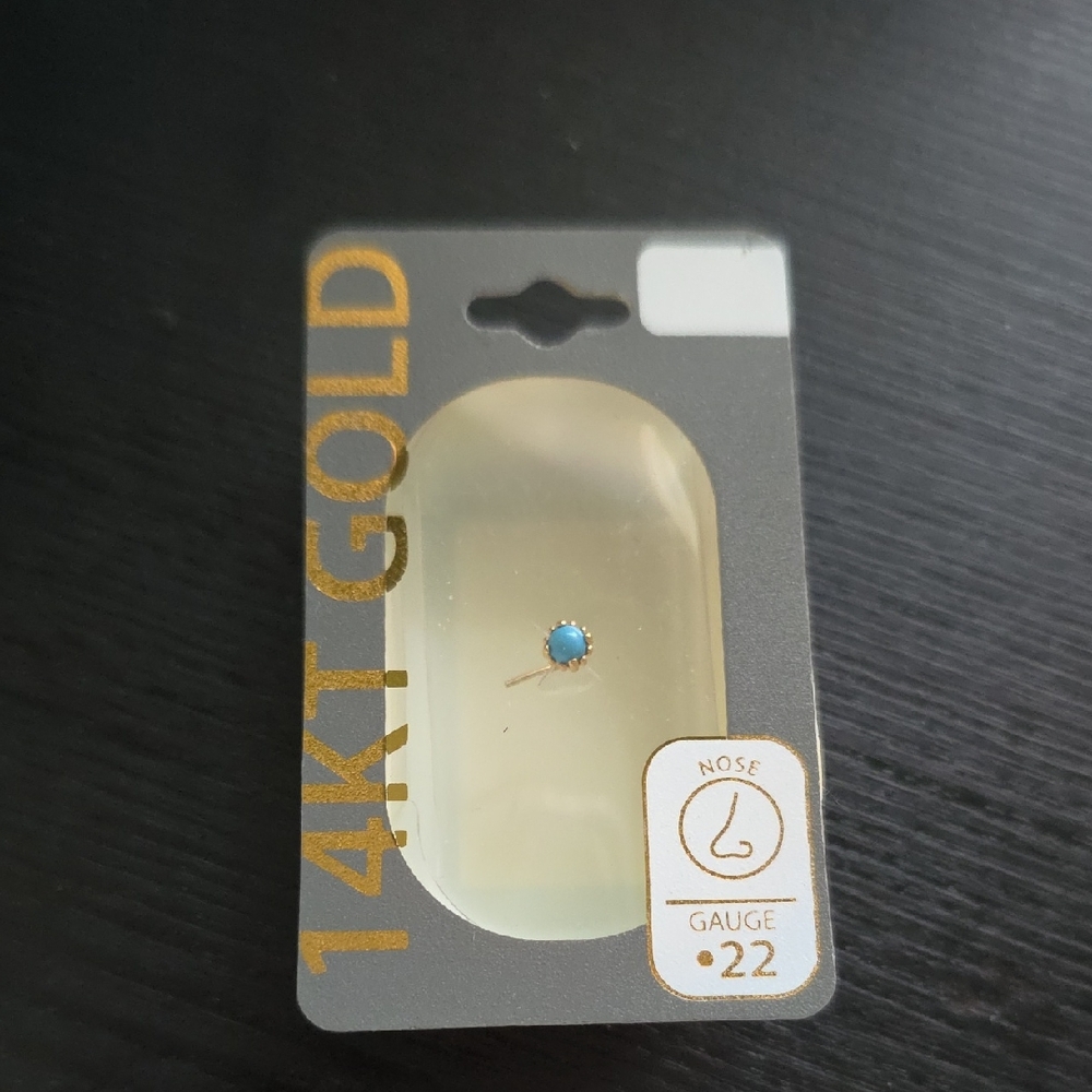 14KT Gold Nose Ring with Blue Gem